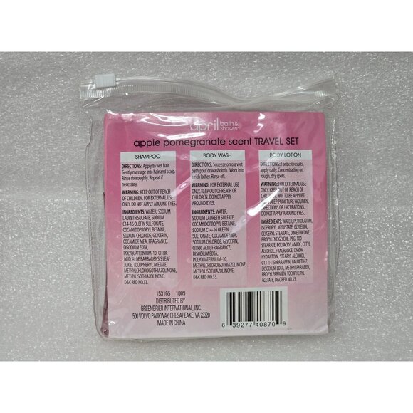 April Bath & Shower Apple Pomegranate Scent Travel Set Body Wash Lotion Shampoo - Picture 2 of 2